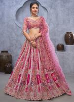 Organza Silk Pink Bridal Wear Embroidery Work Lehenga Choli